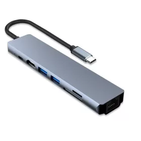   USB-C adapter hub, 7 az 1-ben dokkoló állomás 4K HDMI-vel, LAN RJ45, PD 100W, 2 db USB-A 3.1, SD / TF olvasó, USB-C adatátvitelhez 028-219