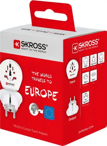 Skross 1.500211 World to Europe - csatlakozó átalakító európába utazóknak, fehér