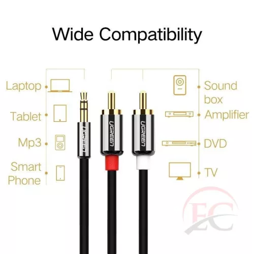 Ugreen 10591 3.5mm mini jack/2 RCA kábel 5m, fekete