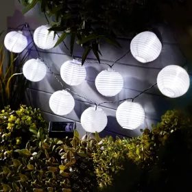   Garden of Eden 11227 Szolár lampion fényfüzér - 10 db fehér lampion, hidegfehér LED - 2,5 m
