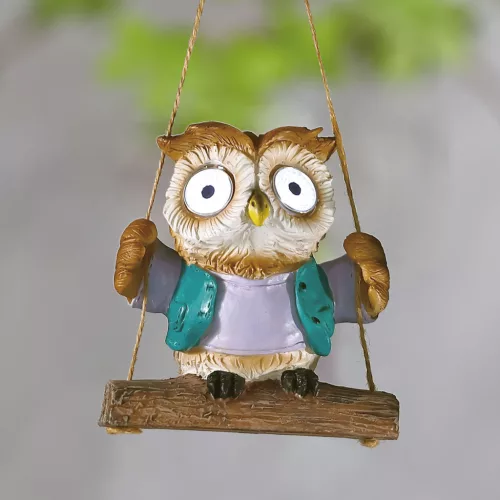 Garden of Eden Felakasztható szolár dekoráció - bagoly - 2 fehér LED - 10 x 6 x 28 cm, 11428E