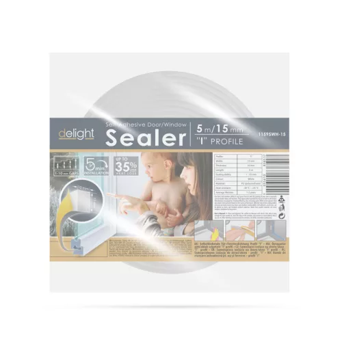 Delight 11595WH-15 Öntapadós ajtó- ablakszigetelő habszalag - 5 m - fehér 15 mm