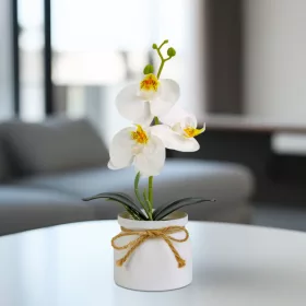   11889B Műnövény dekoráció - orchidea - fehér - 20 x 9 cm