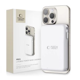   Tech-Protect PB31 Magsafe powerbank beépített kábelekkel 10000mAh fehér