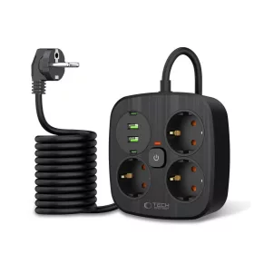   Tech-Protect PCS3X4 Power Strip elosztó 2*USB-C+2*USB-A 2M fekete