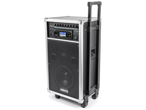 Vonyx ST-100 MK2 (8") 250W akkumulátoros hordozható hangfal (3xMik + MP3 + Bluetooth+ CD+ FM)