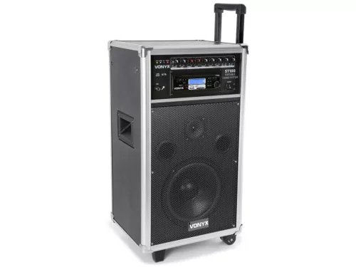 Vonyx ST-100 MK2 (8") 250W akkumulátoros hordozható hangfal (3xMik + MP3 + Bluetooth+ CD+ FM)