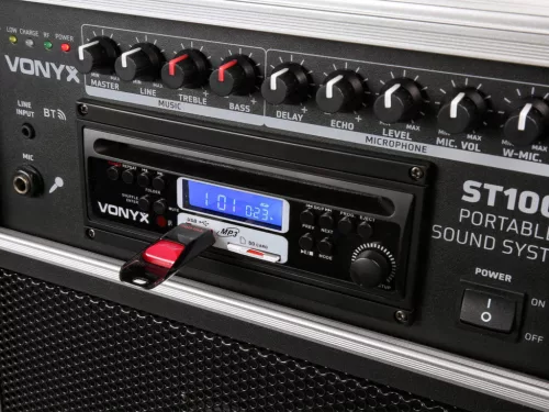 Vonyx ST-180 (12") 450W akkumulátoros hordozható hangfal (3xMik + MP3 + Bluetooth+ CD)