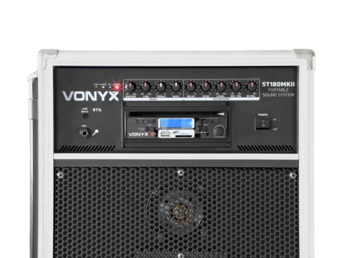 Vonyx ST-180 (12") 450W akkumulátoros hordozható hangfal (3xMik + MP3 + Bluetooth+ CD)