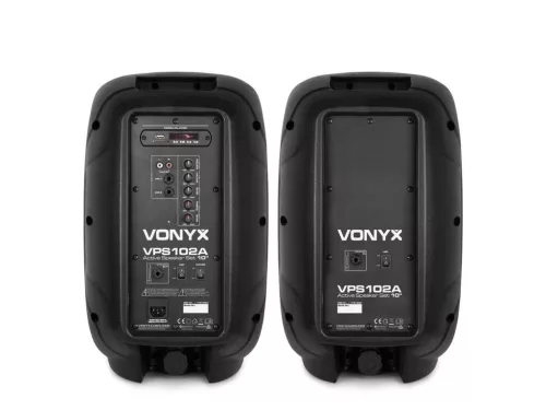 Vonyx VPS102A 600W (10") aktív + passzív hangfal szett állványokkal (MP3 + BLUETOOTH)