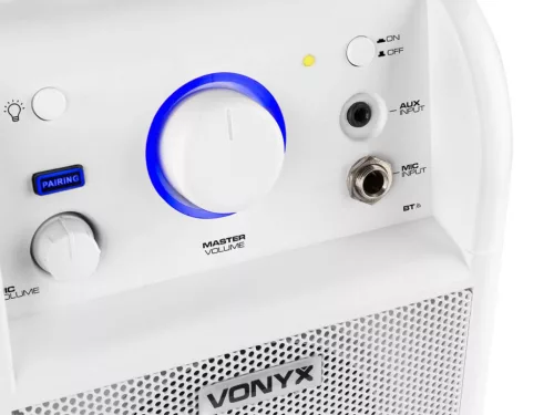 Vonyx SBS50W akkumulátoros hordozható hangfal 50W (1xMik + Bluetooth + LED Ball) - fehér