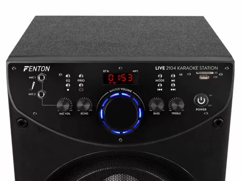 Fenton Live2104 Karaoke szett kereken, USB,SD,Bluetooth, RGB led, 2 mikrofon