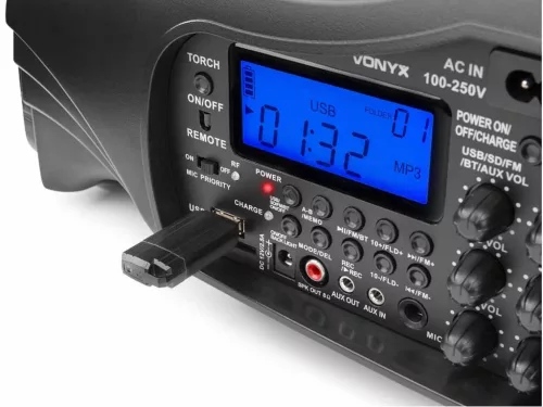 Vonyx ST-016 (6,5") 130W akkumulátoros hordozható hangfal (2xMik + MP3 + FM + Bluetooth)