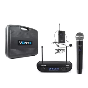   Vonyx WM82C UHF rádiós mikrofon szett (kézi, csíptetős és fej mikrofon) + Koffer