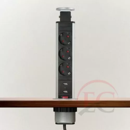 Delight rejtett 3-as szálcsiszolt hálózati elosztó + 2db USB (20430BU)
