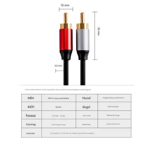 Thunder AU004-30 sztereo jelkábel (2x RCA - 2x RCA) - (3 m)