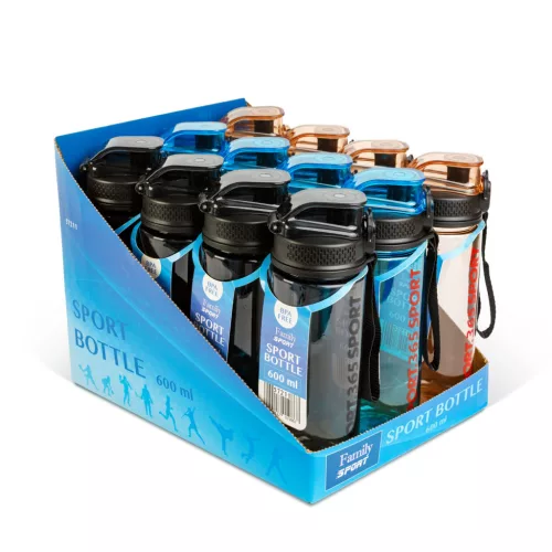 Family 57211 Sport kulacs - műanyag, átlátszó - 600 ml - 3 színben