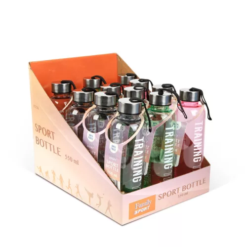 Family 57216 Sport kulacs - műanyag, átlátszó - 550 ml - 3 színben