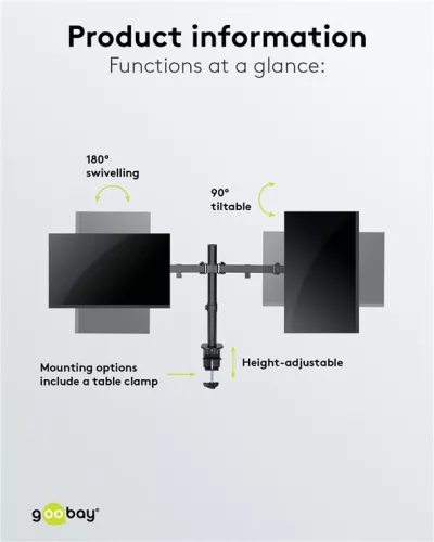 Goobay 58529 17"-32" (43 - 81 cm) LCD TV/Monitor asztali tartó kar - Fekete (2 kijelző)