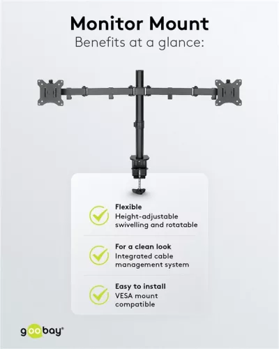 Goobay 58529 17"-32" (43 - 81 cm) LCD TV/Monitor asztali tartó kar - Fekete (2 kijelző)