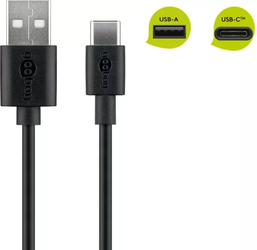 Goobay 59122 kábel USB-A apa - USB-C apa 2.0 Adat és töltőkábel - Fekete (2m)