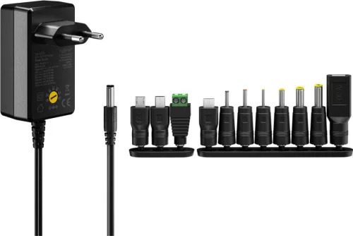 Goobay 64570 Univerzális hálózati DC adapter 3V-12V, max. 27W/2,25A, 11 különböző méretű csatlakozóval