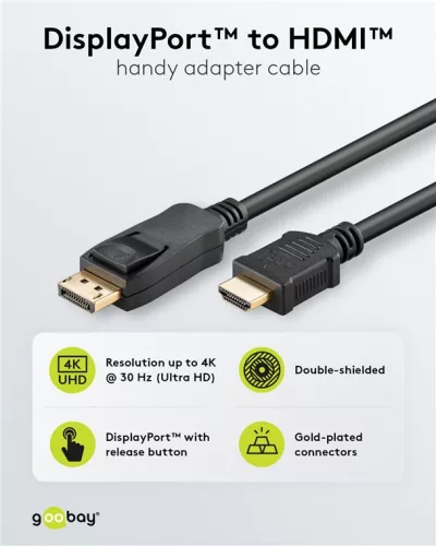 Goobay 64837 DisplayPort v1.1 - HDMI kábel 3m Fekete