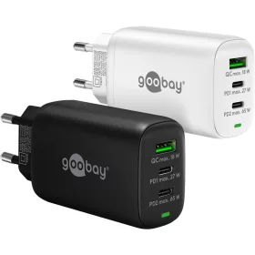   Goobay 65407 PD GaN USB-A / 2x USB-C Hálózati töltő - Fekete (65W)