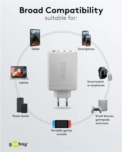 Goobay 65556 3x USB-C / USB-A Hálózati töltő - Fehér (100W)