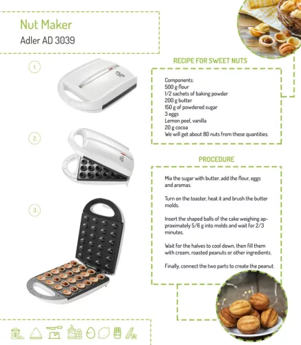 Adler AD3039 Töltött sütemény készítő gép, 1600W, fehér