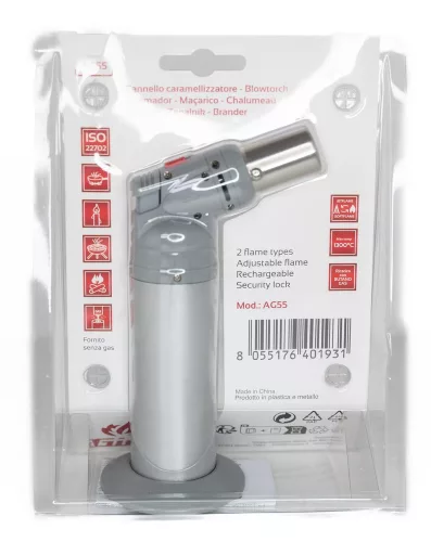 Girmi AG55 zsebsárkány kétféle láng, állítható hőfok, biztonsági zár, butángázzal újratölthető, Ezüst színben (AG5502-01)