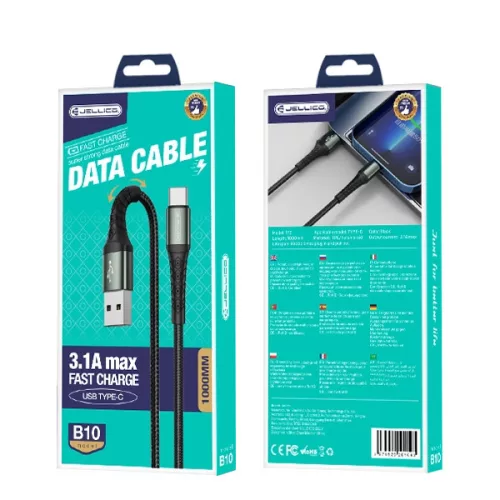 Jellico B10 USB-C kábel 3,1A 1 m, fekete 