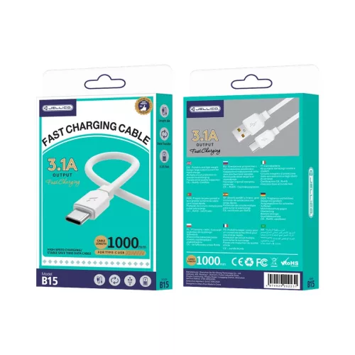 Jellico B15W  kábel USB-C 3.1A, 1m, Fehér