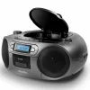 Aiwa BBTC-550MG Hordozható Retro Stílusú Kazetta, CD, MP3, USB, Bluetooth rádió, ezüstszürke színben