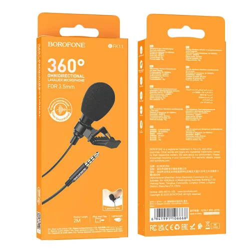 Borofone BFK11 Lavalier vezetékes mikrofon 3.5 jack, 2 m