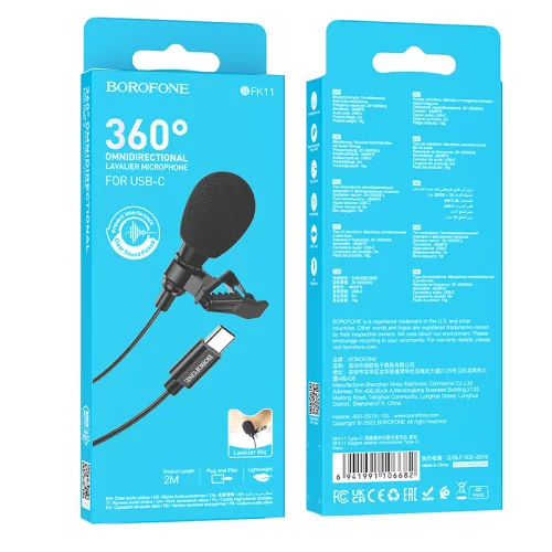 Borofone Lavalier vezetékes mikrofon usb-c csatlakozóval, 2 m