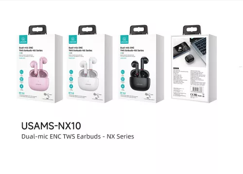 USAMS BHUNX01 dupla mikrofonos bluetooth fülhallgató, töltőtokkal BT 5.2