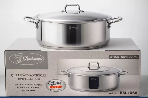 Bachmayer BM-1060 Rozsdamentes Acél Fazék Fedővel – 40x18 cm BM-1060, 22,6L