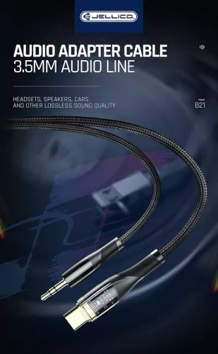 Jellico BM21B Audio Jack 3,5mm-USB-C kábel, 1,2m, fekete