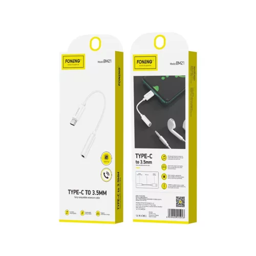 Foneng BM21 3.5mm jack - USB-C audio kábel, 0,1m (fehér)