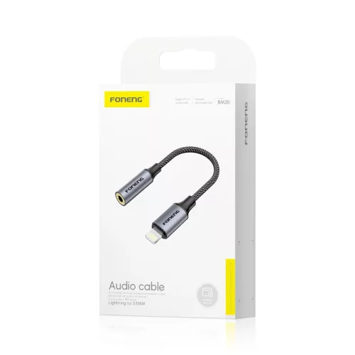 Foneng Audio adapter BM30L Lightning 3,5 mm-es mini jack audio adapter fekete