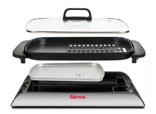 Girmi BQ91 Smokeless elektromos grill óriási sütőfelülettel, kétoldalas tapadásmentes lappal és üvegfedővel