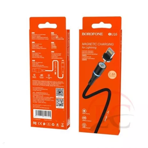 Borofone BU16 USB - Lightning mágneses kábel, 1,2m, 2,4A, fekete