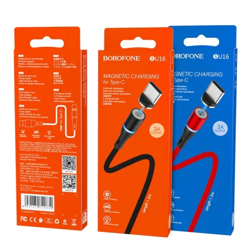 Borofone BU16 USB - USB-C mágneses kábel, 1,2m, 3A, piros
