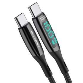   BlitzWolf BW-TC23 Type-C-USB-C kábel extra erős bevonattal led kijelző, 0.9m, 100W/5A