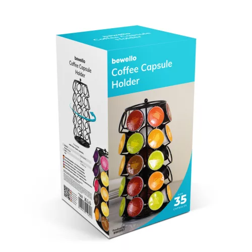 Bewello Fém kávékapszula tartó - 35 db Dolce Gusto kapszulához - 165 x 165 x 320 mm - fekete (BW0997)