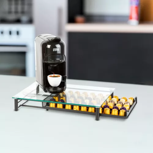Bewello Fém kávékapszula tartó - 60 db Nespresso kapszulához - 410 x 260 x 60 mm - matt fekete (BW0999)