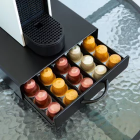   Bewello BW1000A Fém kávékapszula tartó - 50 db Nespresso kapszulákhoz - 365 x 214 x 60 mm - matt fekete