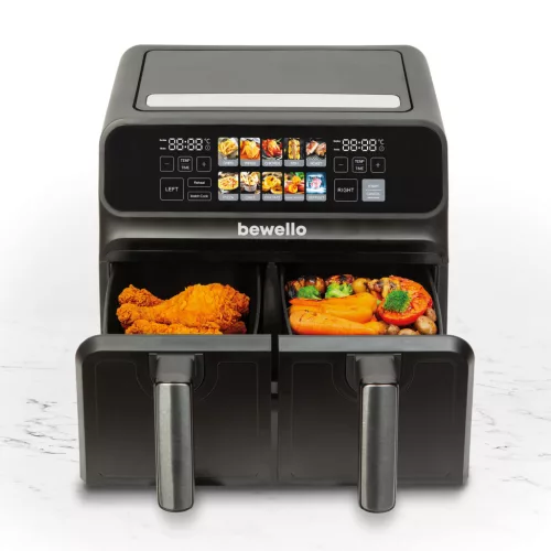 Bewello BW1002D Olaj nélküli fritőz - XXL - 230V - 2200W - dupla kosár, színes érintőkijelző - 4+4 L