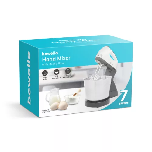 Bewello BW1010 Kézi mixer - keverőtállal - 7 sebességi fokozattal